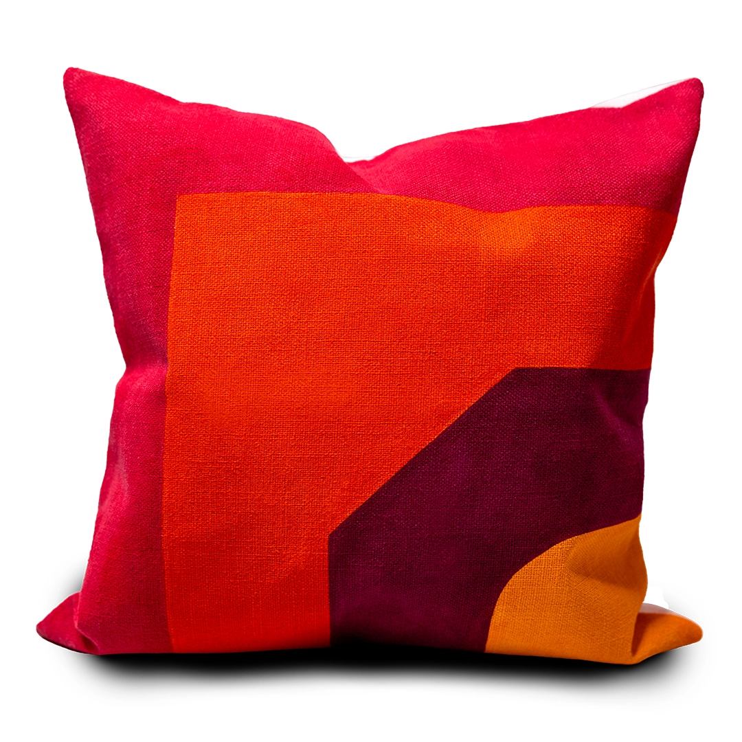 W18" x L18" orange & pink linen cushion cover