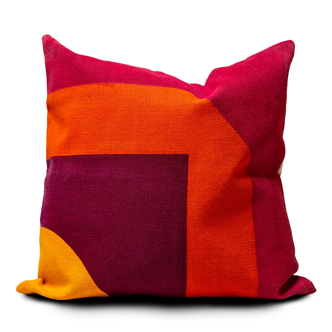 W18" x L18" orange & pink linen cushion cover
